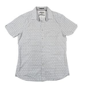 TED BAKER LONDON MEN’S SHORT SLEEVE GEO PRINT SHIRT SIZE 3 (MEDIUM) CREAM/BLACK